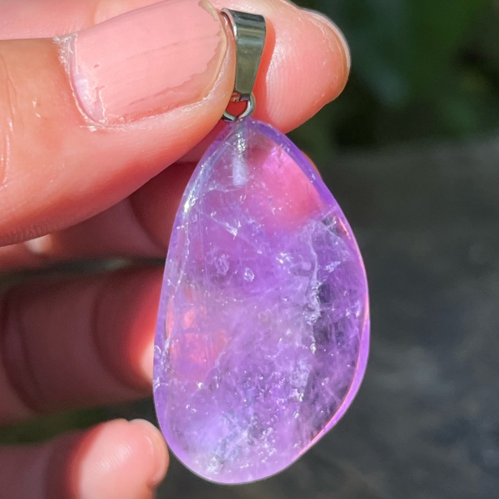 Stainless steel free form amethyst pendant